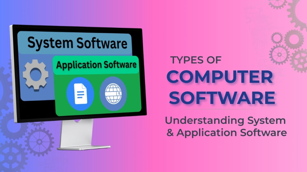 Types of computer software including system and application software
