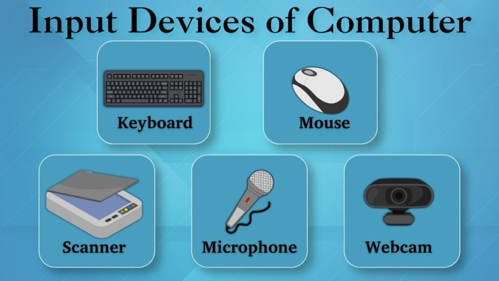 common input devices of computer keyboard mouse scanner microphone webcam