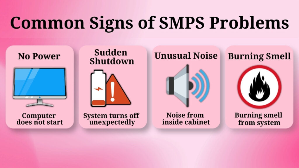 Common SMPS problems like no power, shutdown, noise and burning smell