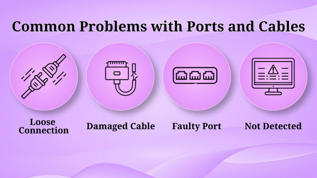 Common issues with computer ports and cables like loose connection damaged cable faulty port and device not detected