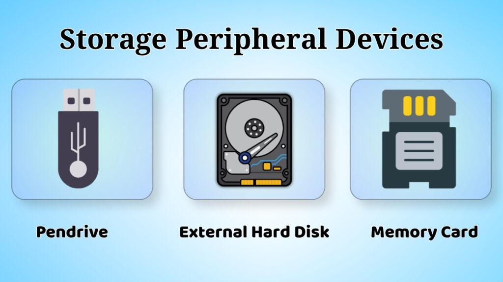 Storage peripheral devices such as pen drive, external hard disk and memory card