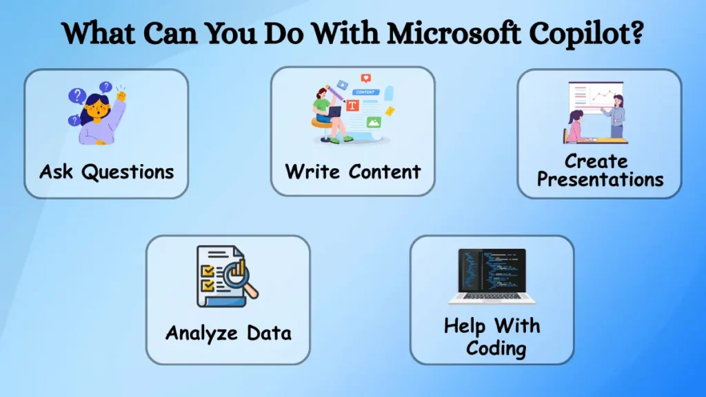 Tasks and capabilities available with Microsoft Copilot AI assistant