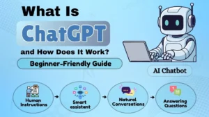 What Is ChatGPT and How Does It Work? Beginner-Friendly Guide feature image showing an AI chatbot having natural conversations and answering user questions